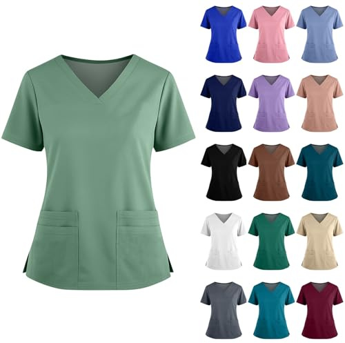 Kasacks Damen Pflege Frauen Scrub Tops Unisex Medizinische Uniform V-Ausschnitt Kurzarm Oberteile Arbeitskleidung Lässig Locke Pflege Tshirt Krankenschwester Kostüm Schlupfkasack Berufsbekleidung