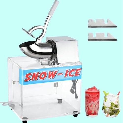 VYUJHNBG Double Blade Ice Shaver, Electric Ice Shaver Crusher with Drainage Hose, Large Capacity Acrylic Box, Waterproof Switch for Industrial, Commercial, Home Use