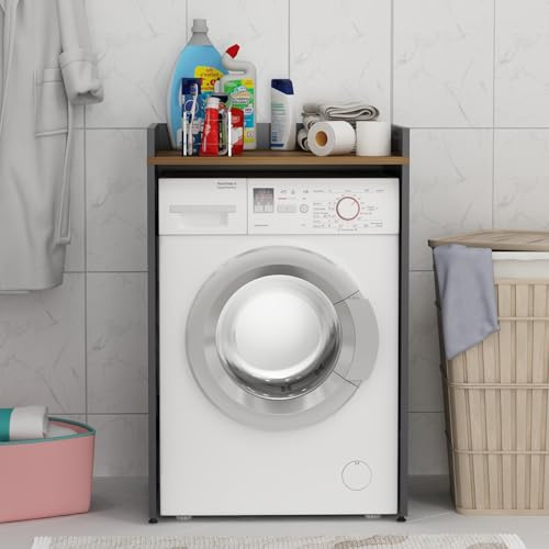 Homidea Rouge Bathroom Cabinet, Washing Machine, Tumble Dryer, Kitchen Cabinet, Bathroom Cabinet, 97 x 65 x 60 cm, Anthracite / Red Oak