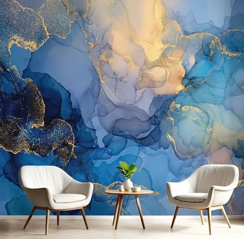 Papier Peint Panoramique Nature 450X315 Cm - Revêtement Mural Décoration Salon - Peinture L'Aquarelle Abstraite - Surréalisme - Bleu Foncé Peintures Murales De Chambre