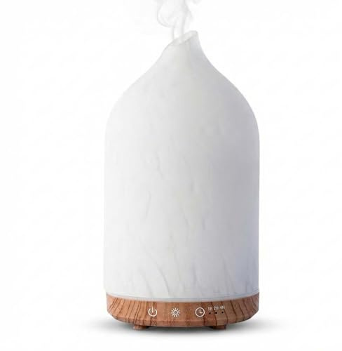 MULIN Diffuseur Huiles Essentielles en Verre Fait Main 100ML, Diffuseur Ultrasonique Silencieux avec Lumière LED, Humidificateur d’Air et Diffuseur Parfum Maison pour Chambre, Bureau, Yoga