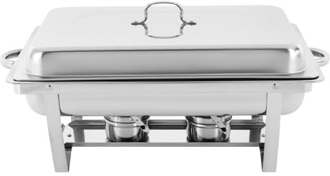 3 Grid Chafing Dish Set Edelstahl Wärmebehälter mit Deckel und Griffe, Edelstahl Warmhaltebehälter mit Stützrahmen und 2 Brennstoffhalterungen, Profi Speisenwärmer, Warmhaltegerät für Buffet Party
