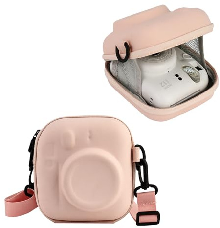 QICNMFA Hard Carry Case Compatibie with Fujifilm Mini 12/11/9/8/7+/7s/90/99/40/25/26/50/70 Instant Camera, Hard Shell EVA Storage Casewith Adjustable Shoulder Strap (Blossom Pink)