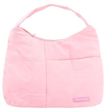 Zwillingsherz Damen Stoff Schultertasche – Gepolsterte Design-Handtasche mit integriertem Henkel – Moderne Tasche zum Über-die-Schulter-Tragen – Ideal für Alltag, Freizeit & City