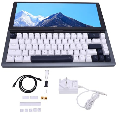TIKATARER Mechanical Keyboard with 12.3 Inch Touchscreen, 20 Lighting 68 Keys RGB USB Portable Gaming Mechanical Keyboard with 2 Magnetic Full Range Speakers for Wins Android (GB Plug)