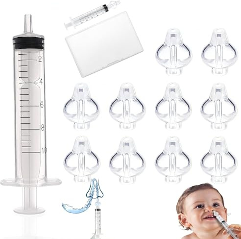 JYXNU 1 pcs Aspiradores Nasales, Enjuague Nasal, Limpiador de Enjuague Nasal, Reutilizable de Irrigador Nasal para Bebes, 10 Adaptador Silicona Para Jeringa Lavado Nasal Bebé - Boquilla De Repuesto
