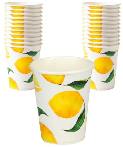 Disposable Paper Cups | 24 Pack | Drinkware | Tableware | Lemon Print