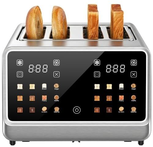 DEAR MORNING 4 Slice Touch Screen Toaster with LCD Display, Stainless Steel Digital Toasters, 6 Bread Types & 6 Shade Settings, Extra Wide Smart Toaster with