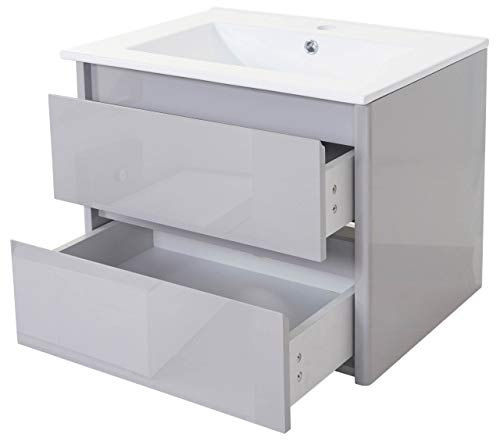 Mendler Waschbecken + Unterschrank HWC-B19, Waschbecken Waschtisch Badezimmer, Hochglanz 50x60cm - grau