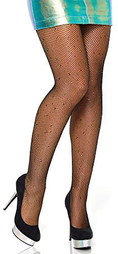 LEG AVENUE 9016 - Fischnetz Strümpfhose Mit Strass Steine Akzente, Einheitsgröße, schwarz