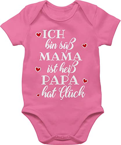 Shirtracer Baby Body Junge Mädchen - Sprüche - Ich bin süß Mama ist heiß Papa hat Glück Herzen - 1/3 Monate - Pink - strampler süße babymode witzig spruch dad bodys babybody mit sprüchen spruche mum