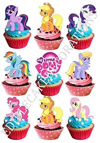 30 x Kuchen-, Cupcakedekoration aus Esspapier mit Motiv „My Little Pony Ponies“