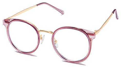 SOJOS Retro Rund Blaulichtfilter Brille Damen TR90 Computer-Brille ohne Sehstärke SJ5055 mit Klar Violett Rahmen/Anti-Blaulicht Linse