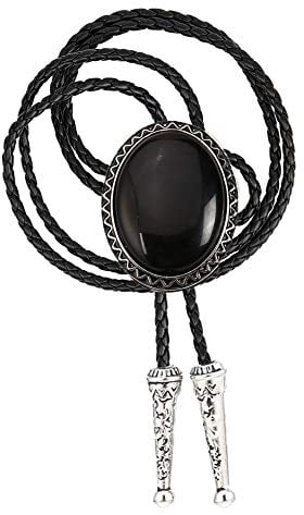 Tochispa Bolo-Krawatte für Herren, handgefertigt, Western-Cowboy, Legierung, Naturmischung, Leder, Ovale Bolo-Krawatte mit schwarzem Stein, Small