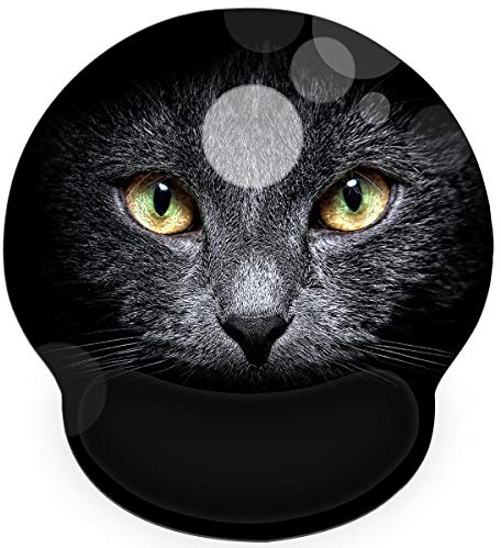 AORTDES Mauspad mit Handgelenkauflage, 22,9 x 25,4 cm, rutschfestes Memory-Foam-Mauspad für Computer, Laptop, Gaming, Büro, ergonomisch, leicht, schmerzlindernd (schwarze Katze)