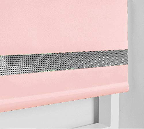 Easy to Fit Thermal BLACKOUT Dim Out Sparkle Diamond DIAMANTE Roller Blind (Child Safe) Pink 150cm