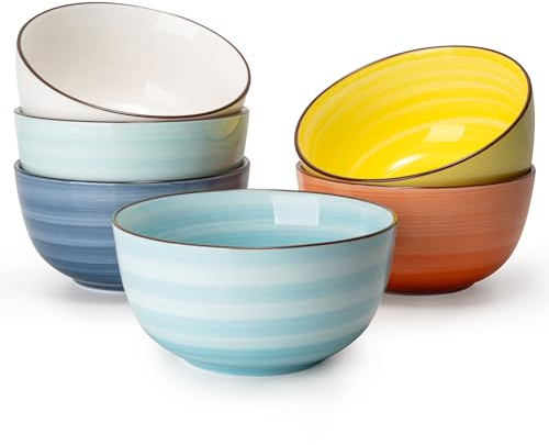 Sweese Cereal Bowl - 20 Oz Soup Bowls Set of 6 for Cereal, Snack, Rice, Salad, Side Dishes, Porcelain Bowls for Kitchen Decor, LEAD & CADMIUM FREE, Multicolor, Hot Assorted Colors
