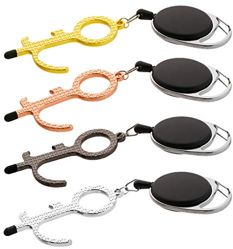 No Touch Key Tool 4 Pcs Handheld Keychain Cootie EDC Keyring Anti Touchless Door Bottle Opener Tools and Stylus Supports Social Distancing Multi-Tool