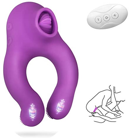 FIDECH 3 Motoren Sexspielzeug für Paare und Männer - Penisring Dreifacher Vibtator mit 10 Vibrationsmodi und Zunge Leckenmodi, Silikon Vibratoren für Sie Klitoris und G-punkt Stimulation Fernbedienung