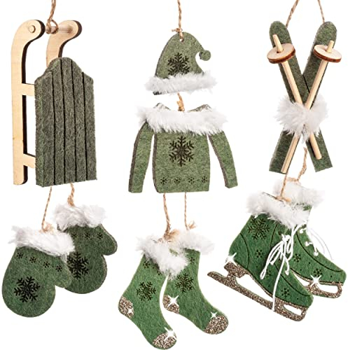 alles-meine.de GmbH 10 TLG. Deko Set - Winter & Weihnachten - Farbwahl - Ski/Schlittschuhe/Schlitten - grün & weiß - aus Holz - Miniatur/Diorama - Anhänger - Weihnachtsdeko..