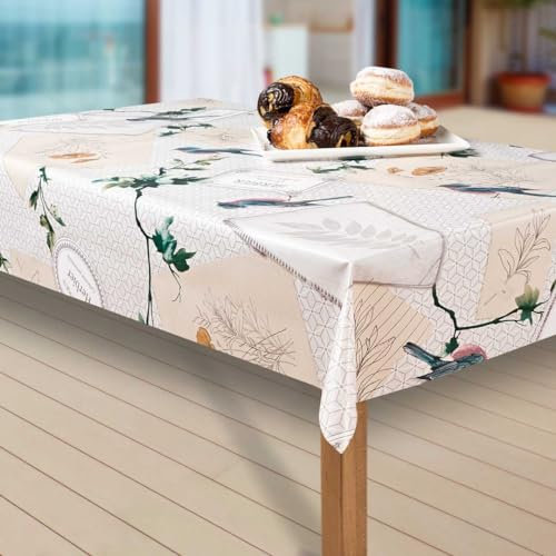 laro Wachstuch-Tischdecke Abwaschbar Garten-Tischdecke Wachstischdecke PVC Plastik-Tischdecken Eckig Meterware Wasserabweisend Abwischbar EZ, Muster:Vogel. Blumen. grün, Größe:100-120 cm