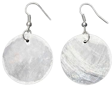 Miniblings Perlmutt Ohrringe Perlmuttscheiben Hippie Boho Muschel extra dünn weiß 3cm - Handmade Modeschmuck I Ohrhänger Ohrschmuck versilbert