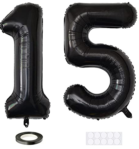 Xihuimay 40 Nummer 15 Folienballon Zahl 15 Luftballon Ziffer 15. Geburtstag Ballon 100cm Riesen Ballons Luft oder Helium Digitaler Ballon für Mädchen Junge Jubiläum Feierliche Anlässe, Schwarz XXL