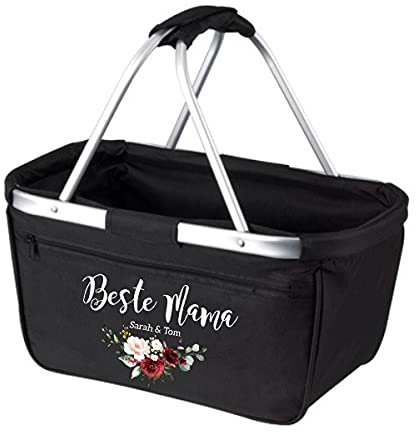 personalisierter Einkaufskorb für Mama mit Kindernamen und Blumen ROT, Geschenk Oma, Geschenk Muttertag, faltbar, Muttertagsgeschenk