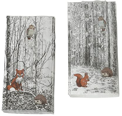 12 Pack Servietten Bistroservietten je 16 Stk Waldtiere Papierservietten Herbst Eichhörnchen Fuchs Tischdeko Besteck 3 lagig Landhaus Sterne Stars Vögel Winterlandschaft Herbstlandschaft