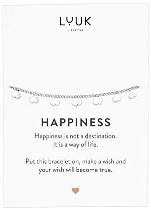 LUUK LIFESTYLE Modernes Edelstahl Armband für Damen mit Anhänger, Geschenkidee mit Spruchkarte, filigraner Freundschafts Schmuck, wasserfest & alltagstauglich, Gingko Blatt, silber