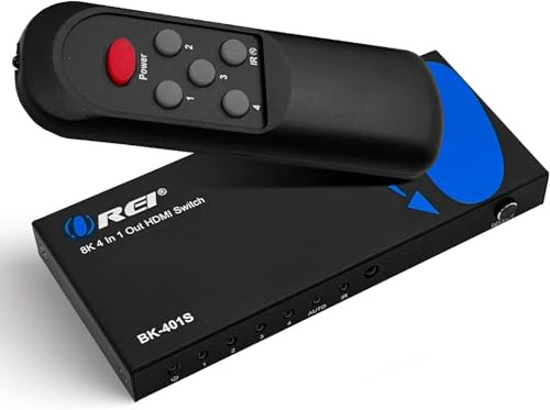 OREI 8K 4-Port HDMI 2.1 Switch, 4-In 1-Out, 8K@60Hz, CEC, Auto Switching | hdmi switch 4k 120hz, hdmi switch with remote, VRR, ALLM, Dolby Vision, HDCP 2.3, 48Gbps, PS5/Xbox