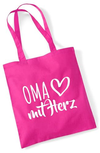 Huuraa Jutetasche Oma mit Herz Geschenk 10 Liter Fuchsia Baumwolle Oma Aufmerksamkeit