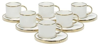 Bavary 12 TLG Medusa Kaffeeservice mit Goldschliff Kaffeetassen für 6 Personen 6 Tassen + 6 Untertassen Weiß-Gold Genießen Servieren Kaffee