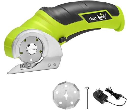SnapFresh Cordless Electric Scissors, 4V Electric Mini Box Cutter, Carpet & Cardboard Cutter Tool with a Replacement Blade/Charger, Rotary Cutter for Cardboard Packages Leather Plastic (Green)