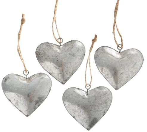 Metall Herz mit Kordel, Herzhänger, Set mit 4 Herzen, ca. 4 cm. Zinkblech-Herz. Herzdekoration, Valentinstag