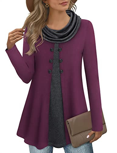 Gaharu Pullover Damen Tunika Langarm Winter Strickpullover Elegant Lange Oversize Weite A-Linie Modern Warm Long Hoodie Leicht Fashion Magenta, L