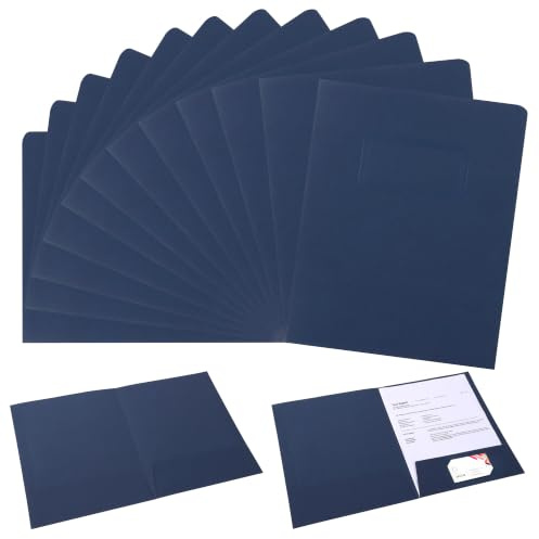 Two-pocket Portfolios A4 Chemises à Double Poches Ordner, 12PCS A4 Kraftpapier 2 Tasche Dokumentenmappe Papier Präsentationsmappe für Dateien, Besprechungen, Berichte, Bürobedarf (Dunkelblau)
