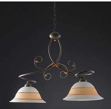 Bilanciere a lampadario classico in ferro battuto ruggine e oro 2 luci per sala da pranzo, cucina, LGT Sorrento