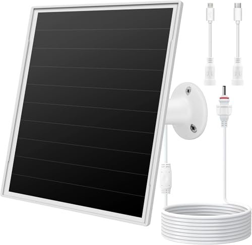 8W Solar Panel Charger for Outdoor Security Cameras, with Micro USB/USB-C and DC (35 * 135) Port, Fits Eufy/Wyze/Ring Camera, 9.8ft Cable,Stabilization System for Battery Protection Fast Charging
