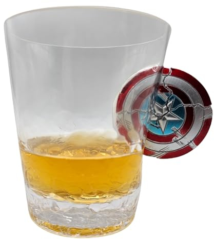 solo-pro master your game Whiskey Glass Tumbler Embedded Super Hero Shield Gift Cracked Effect Captain America