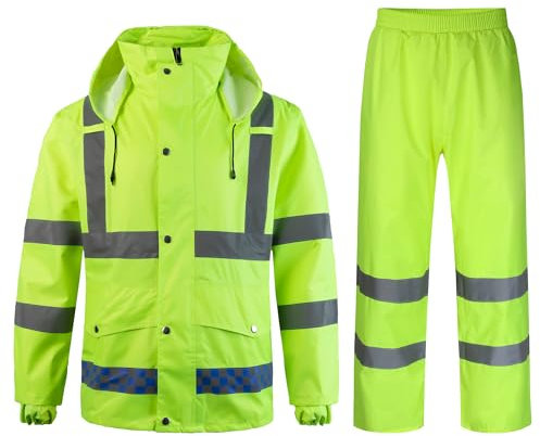 Yukirtiq Herren Regenanzug Wasserdichten Anzug mit Reflexstreifen Regenjacke mit Kapuze Regenhosen Fahrrad Arbeitskleidung Outdoor Regenmantel Winddicht Regenjacke, Grün, XXL