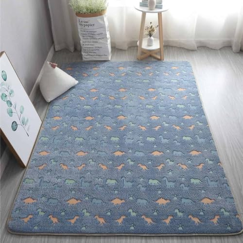 GGBOND Leuchtender Teppich, leuchtet im Dunkeln, blauer Dinosaurier-Teppich, kurzer Plüschschwamm, Sandwich, weich, bequem, 140 x 200 cm