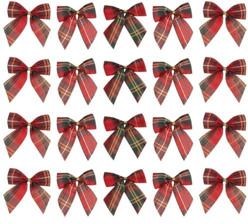 Mini Lazos navideños 20 Piezas Lazos a Cuadros Vintage Lazos artesanales Envolver Adornos para árboles de Navidad