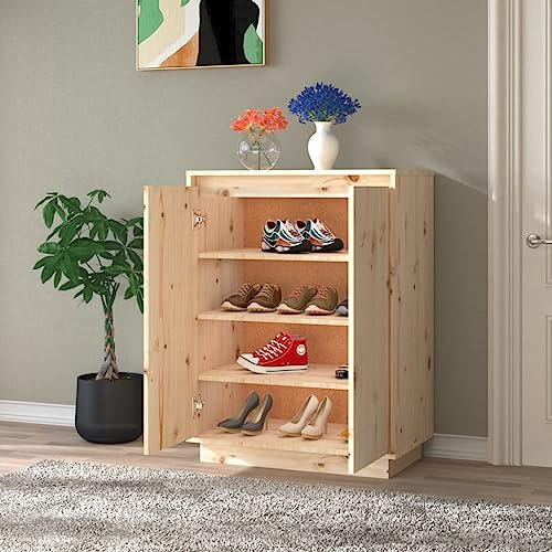FENLAX Schuhschrank aus Massives Kiefernholz 60x35x80cm Braun Schuhschrank Holz Platzsparendes Schuhregal Shoe Organizer Schuh Aufbewahrung Schuschrank für Flur Lagerschrank Schuhschrank Modern