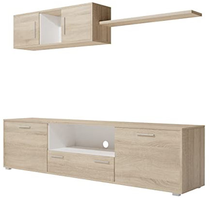 Homey - Mueble de Salón Moderno, Módulos de Comedor, Modelo Kieran, Acabado en Blanco y Grafito, Medidas: 200 cm (Ancho) x 46 cm (Alto) 39.6 cm (Fondo)