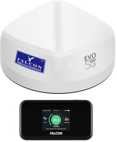 Falcon EVO 5G LTE Dachantenne, inkl. mobiler 5G WLAN Router 1800 Mbps für Caravan, Wohnmobil, Bus, Boot, Van, Auto I WiFi Internet Hotspot I 5G SIM-Karten Router mobil für bis zu 32 Geräte