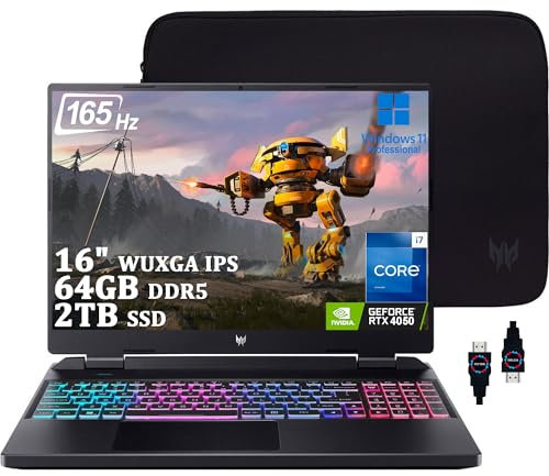 acer Predator Helios Neo 16 Gaming Laptop I 16 WUXGA IPS 165Hz I Intel 16-Core i7-13700HX I 64GB DDR5 2TB SSD I GeForce RTX 4050 6GB I RGB Backlit Thunderbolt4 AX1650 Win11 Pro + HDMI Cable