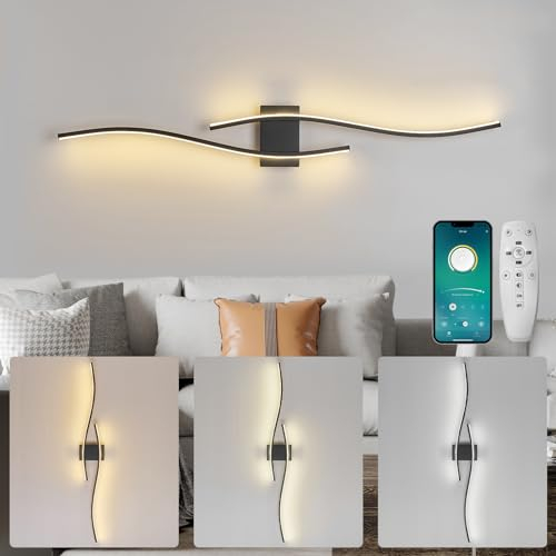SUCIKORIO Lange LED Wandleuchte Innen 100cm, 35W LED Wandlampe 3000K-6500K Dimmbar 5%-100% Modern Up Down Wandbeleuchtung Schwarz Flurlampe Wand mit Fernbedienung & APP für Wohnzimmer, Schlafzimmer