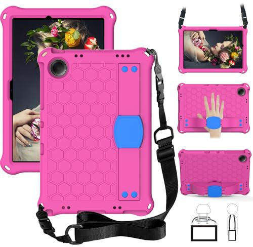 Funda para tablet Alcatel Joy Tab 2 2020 (9032Z) para niños, duradera, ligera, EVA y PC, a prueba de golpes, con correa para el hombro, rosa y azul