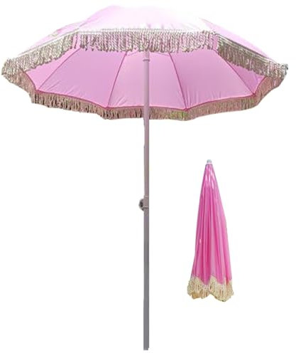 Muuyorr 180cm Hawaiian Parasol, Tassel Retro Garden Umbrella, Beach Parasol Patio, Courtyard Sun Umbrella, With Tassel, UV Protection, For Beach Garden Patio, No Base